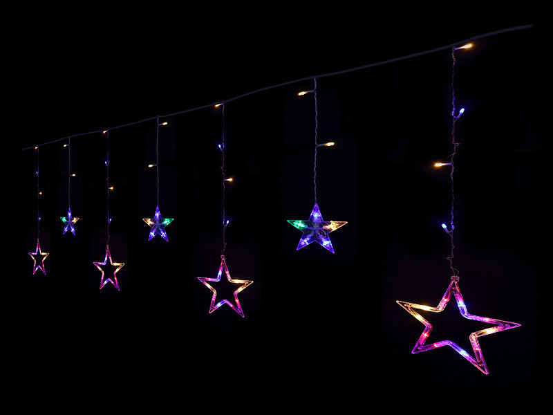 Гірлянда для нового року 10 великих зірок (рознобарний) STAR-12-M (прозорий провід)