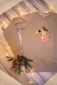 Світшот жіночий новорічний із малюнком "Олень із ялинкою"