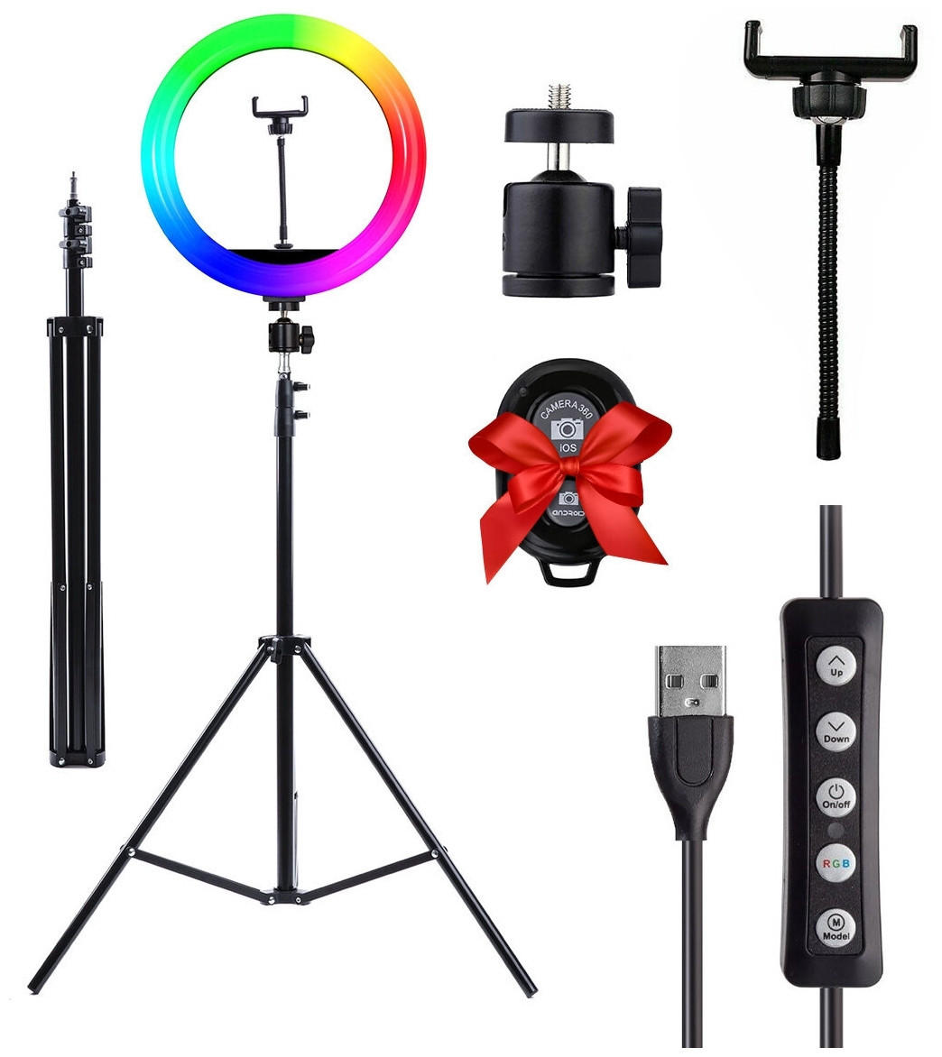 Кільцева лампа MJ33 Rgb 33см Селфи Led кільце різнобарвна + штатив 200см
