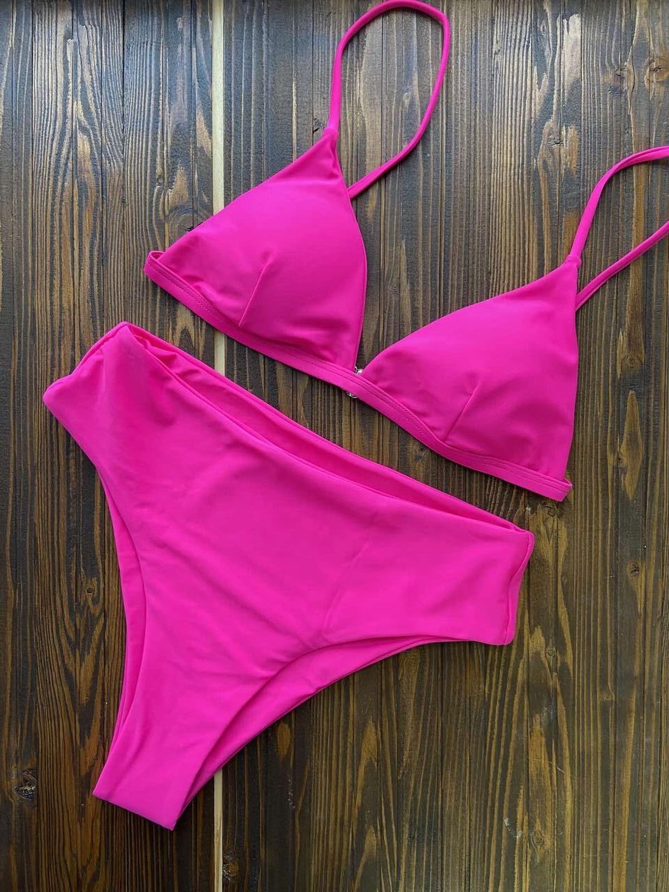 Роздільний купальник з високою талією, рожевого кольору, фото 1