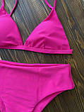 Роздільний купальник з високою талією, рожевого кольору, фото 2
