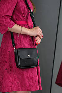 Жіноча шкіряна сумка Макарун, натуральна шкіра італійський Краст, колір Чорний