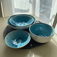 Голубая фаянсовая посуда набор из 4х салатников посуда для сервировки
