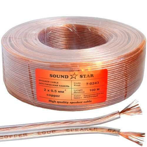 Кабель акустичний 2х0.50мм2, Cu, прозорий, 100м, Star Sound
