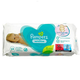 Дитячі вологі серветки Pampers Sensitive 52 шт памперс сенсатив
