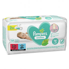 Дитячі вологі серветки Pampers Sensitive 104 шт (2*52 шт) памперс сенсатив