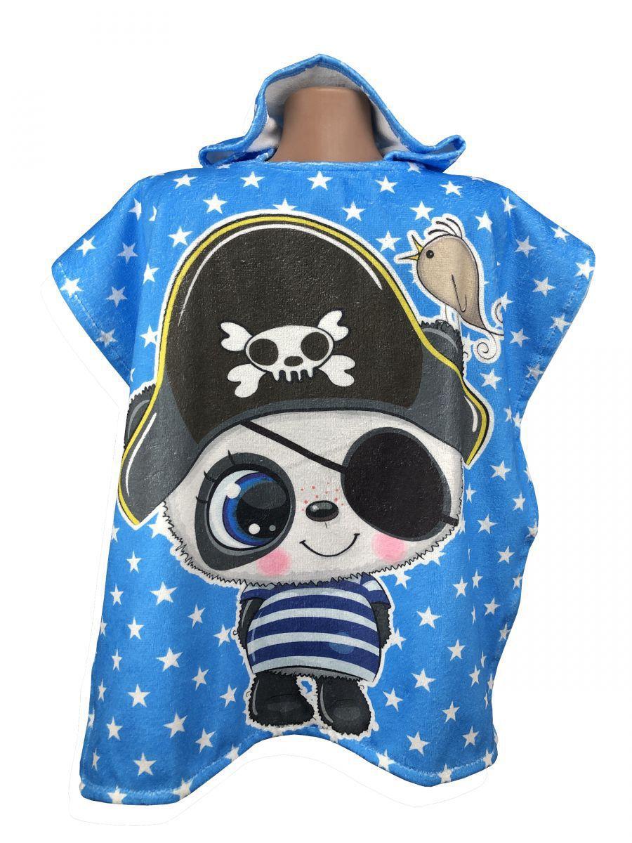 Рушник пончо бавовняний з капюшоном пляжний для дітей Панда пірат
