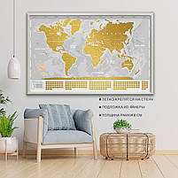 Скретч Карта Світу в Рамці Велика Карта Подорожей в Рамі Біла c Золотом на Стіну з Рамкою Divalis, фото 4