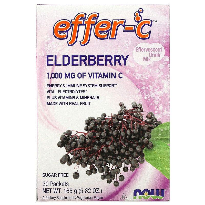 Effer-C Effervescent Drink Mix Elderberry Now Foods 30 пакетиків