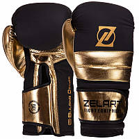 Перчатки для бокса и единоборств на липучке Zelart 3083 Black-Gold 14 унций