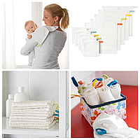 Набор детских салфеток полотенец IKEA KRAMA 30x30 см 100% хлопок 10 шт белые слюнявчики ИКЕА КРАМА