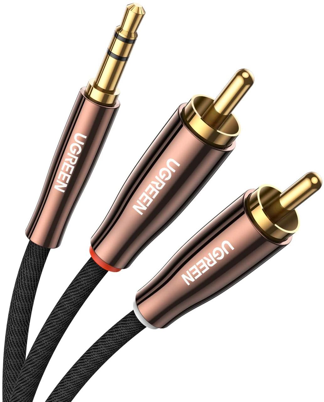 Кабель аудіо Ugreen 3.5 mm to 2RCA HiFi в тканинній обплетенні 3М Black (AV170)