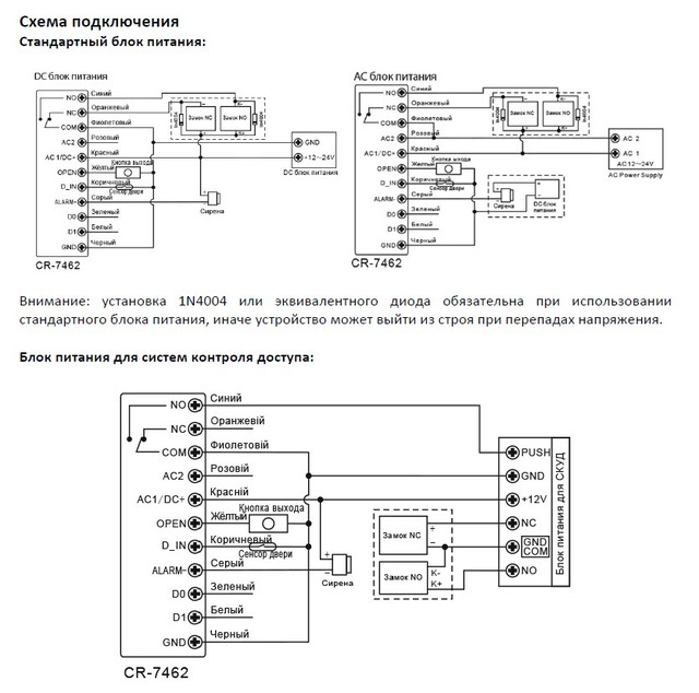 Схема підключення контролера системи контролю доступу SEVEN CR-7462b EM-Marin: