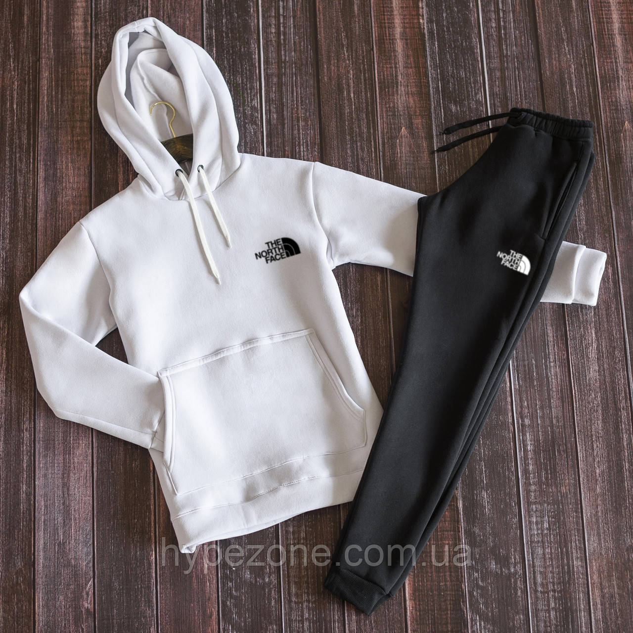 Чоловічий костюм теплий The North Face Толстовка Костюм спортивний з принтом Норс Фейс штани чорні трикотажні