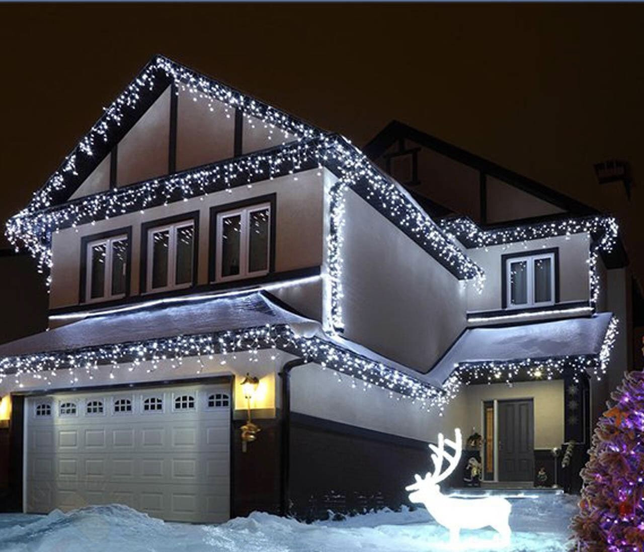 Гірлянда світлодіодна вулична "Штора-Бахрома" 100ламп (LED) чорний/білий кабель (каучук), білий холодний