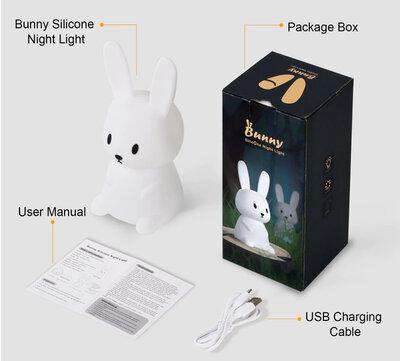 Ночник силиконовый мягкий Кролик Bunny LED лампа Светильник на аккумуляторе в детскую Хамелеон - фото 5 - id-p1521936351