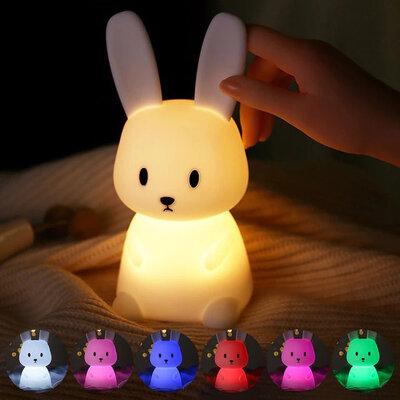 Ночник силиконовый мягкий Кролик Bunny LED лампа Светильник на аккумуляторе в детскую Хамелеон - фото 1 - id-p1521936351