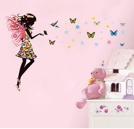 Наклейка на стіну, наклейки в салон краси "фея в квітковому сукню з метеликами" 50*70см лист