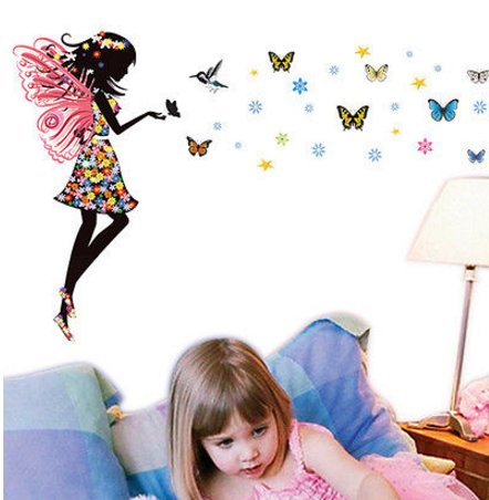 Наклейка на стену в салон красоты Фея в цветочном платье с бабочками лист 60 см *90 см - фото 4 - id-p238859395