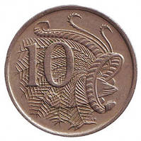Лирохвост. Монета 10 центов. 1967-92 год, Австралия..(БЖ)