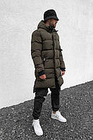Куртка Пуховик хакі чоловіча зимова теплий з капюшоном на пуху подовжена