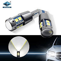 Светодиодные LED лампы T10 W5W 3030 10SMD Lenz Can-bus Samsung 9-16В (белый)