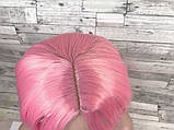 Перука рожева пряма без чубчика з проділом жіноча для жінок 100см зі штучного волосся, фото 3