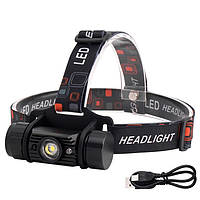 Світлодіодний ліхтар led, ліхтарик налобний, на голову з акумулятором з датчиком руху