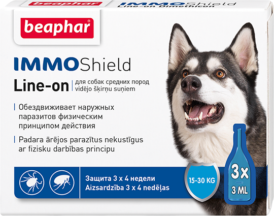 Капли Беафар IMMO Shield антипаразитные с силиконовым маслом для собак средних пород 15 - 30 кг 3 п-ки Beaphar - фото 1 - id-p1522007434