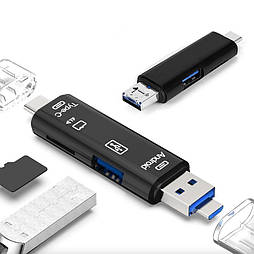 Кардрідер USB 2.0 OTG Type-C MicroSD MicroUSB портативний перехідник 5 в 1