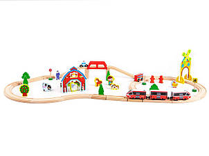 Дерев'яна залізниця Ecotoys з потягом на батарейках HM180995
