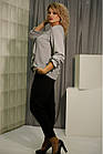 Сіра блузка жіноча ошатна з рюшами шифонова офісна пряма великого розміру 58, фото 2