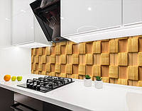 Кухонная плитка на кухонный фартук с 3д текстурой кубов, с двухсторонним скотчем 62 х 205 см, 1,2 мм