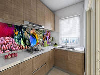 Панель кухонная, заменитель стекла с морской флорой, с двухсторонним скотчем 62 х 205 см, 1,2 мм