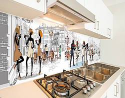 Панель кухонна, замінник скла вулички Паризькі рисовані, з двостороннім скотчем 62 х 205 см, 1,2 мм