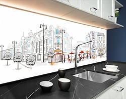 Панелі на кухонний фартух ПЕТ вулиці Парижа рисовані, з двостороннім скотчем 62 х 205 см, 1,2 мм