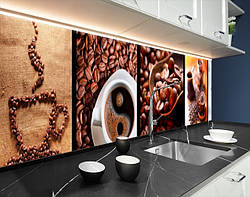 Кухонна панель на стіну жорстка кавова набор, з двостороннім скотчем 62 х 205 см, 1,2 мм