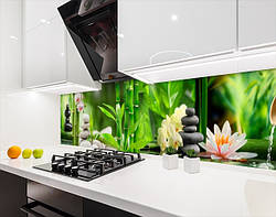 Кухонний фартух замінник скла лотос з орхідеями, з двостороннім скотчем 62 х 205 см, 1,2 мм