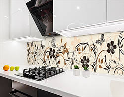 Кухонна панель жорстка ПЕТ квіти, з двостороннім скотчем 62 х 205 см, 1,2 мм