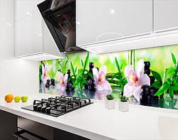 Кухонна панель на стіну жорстка орхідеї й бамбук, з двостороннім скотчем 62 х 205 см, 1,2 мм