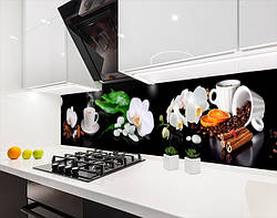 Панелі на кухонний фартух ПЕТ орхідеї та кави, з двостороннім скотчем 62 х 205 см, 1,2 мм
