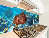 Панели на кухонный фартук ПЭТ морское дно и черепаха, с двухсторонним скотчем 62 х 205 см, 1,2 мм