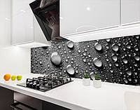 Кухонный фартук заменитель стекла капли дождя черно белые, с двухсторонним скотчем 62 х 205 см, 1,2 мм