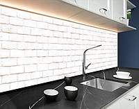 Кухонная панель жесткая ПЭТ стена кирпичная белая, на двухстороннем скотче 68 х 305 см, 2 мм