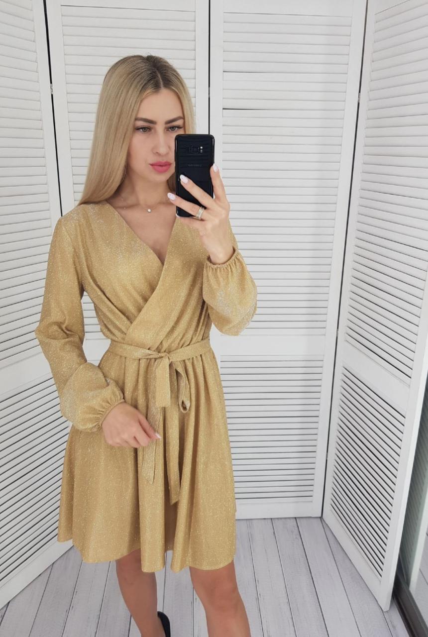 Ошатне жіноче плаття з люрексу , імітація на запах, арт 436, колір Золото