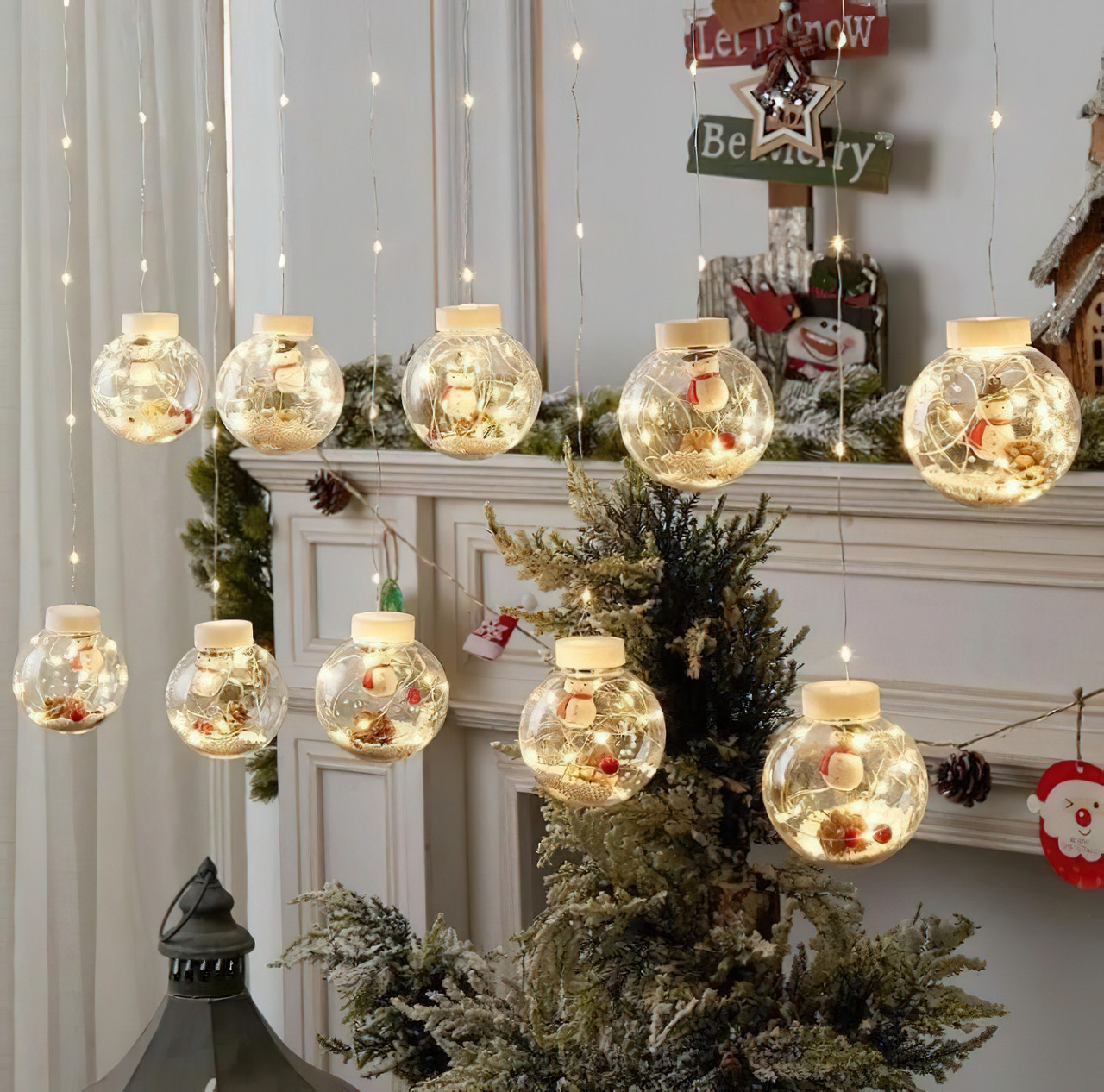 Гірлянда бахрома Copper ball 200 LED 42 м світлодіодна гірлянда з куль зі сніговиками Теплий білий (ST)