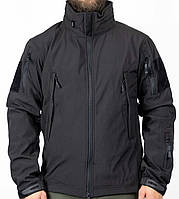 Демісезонна тактична куртка Soft Shell STALKER BLACK URBAN ARMOR VELCRO чорна WinTac
