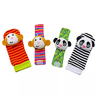 М'яка іграшка, набір шкарпетки+браслети Sozzy, Панда та Мавпа (розвиваюча брязкальце 4 шт.) (2511214201)