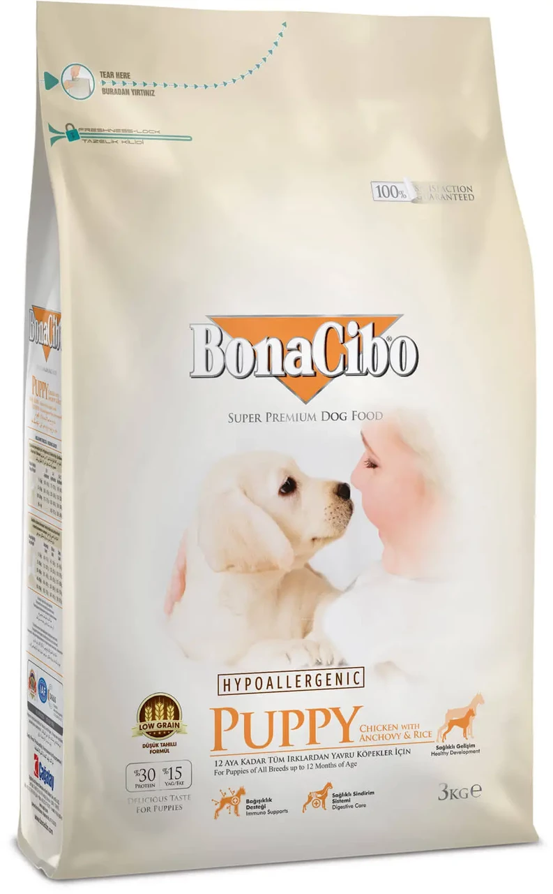 BonaCibo Puppy Chicken & Rice with Anchovy (Бонасібо Паппі курка рис і анчоуси) сухий корм для цуценят