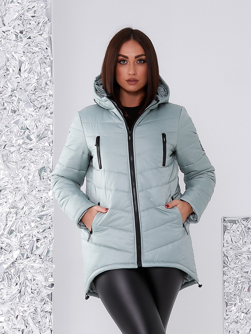 Стильна куртка парку, є батал, арт. 300, колір сіро-блакитний, фото 1